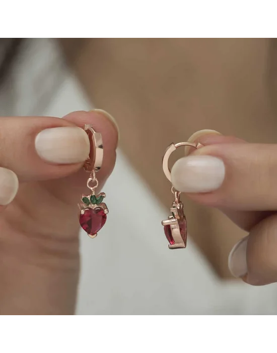 Gümüş Çilek Figür Meyve Küpe