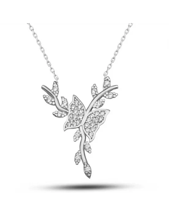 Gümüş Daldaki Kelebek Kadın Kolye
