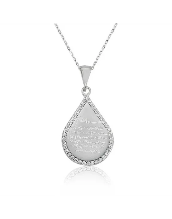 Gümüş Damla Ayetel Kürsi Bayan Kolye