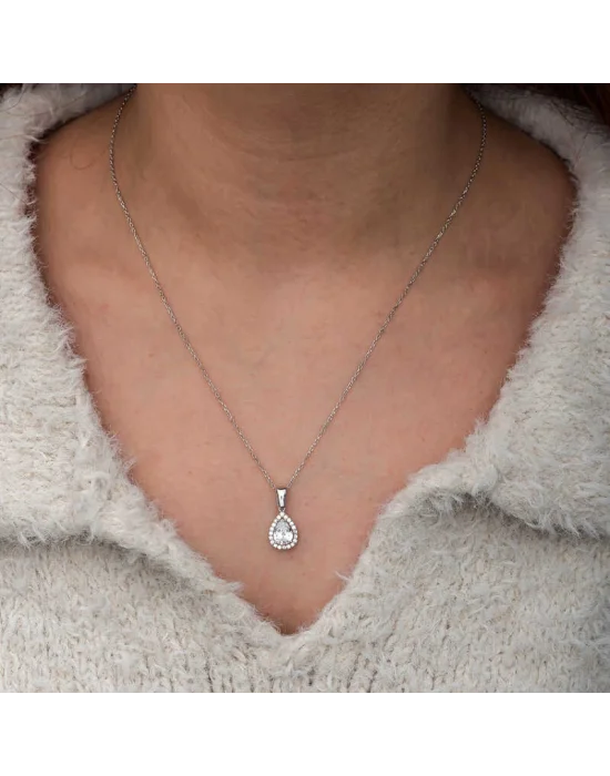 Gümüş Damla Beyaz Zirkon Taşlı Kadın Kolye