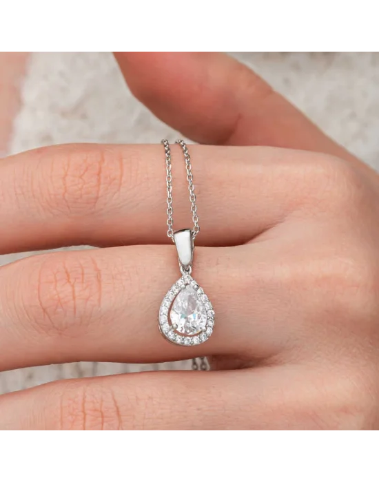 Gümüş Damla Beyaz Zirkon Taşlı Kadın Kolye