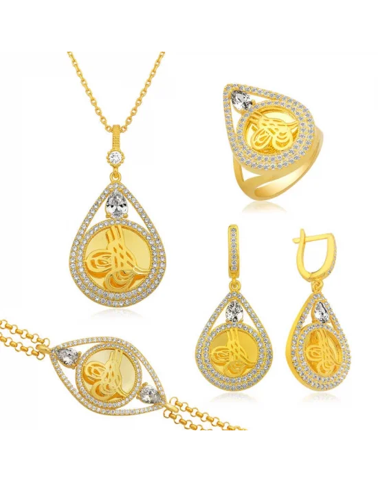 Gümüş Damla Çerçeveli Tuğra Set