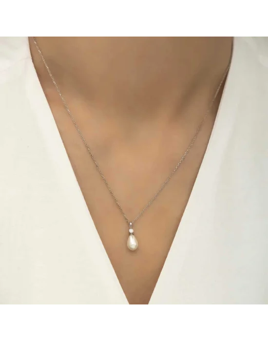 Gümüş Damla İnci Bayan Kolye