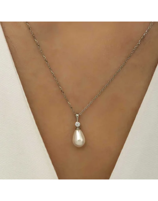 Gümüş Damla İnci Bayan Kolye
