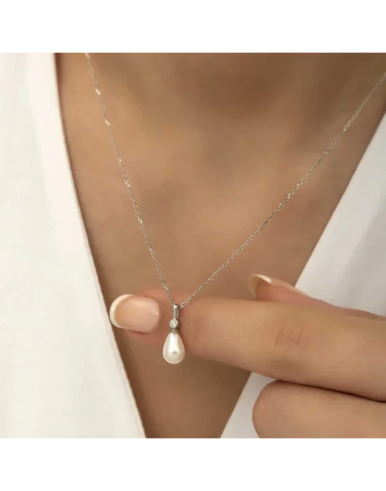 Gümüş Damla İnci Bayan Kolye