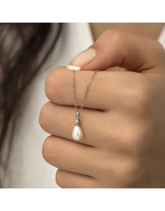 Gümüş Damla İnci Bayan Kolye