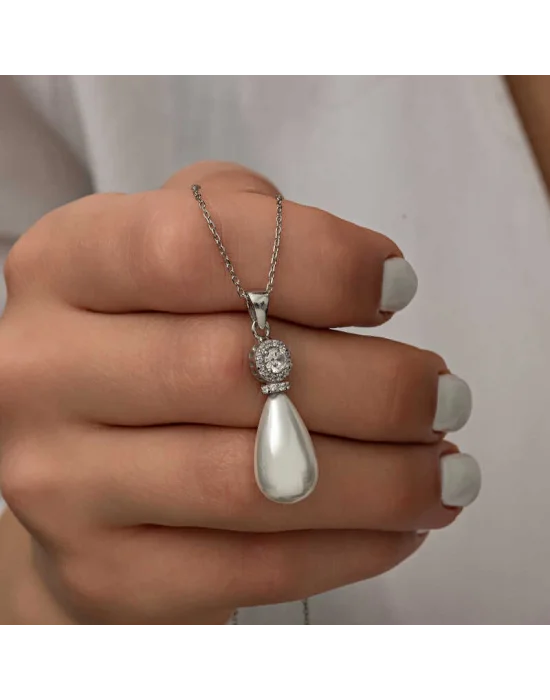 Gümüş Damla İnci Kadın Kolye