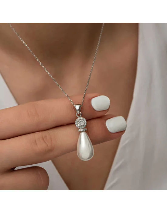 Gümüş Damla İnci Kadın Kolye
