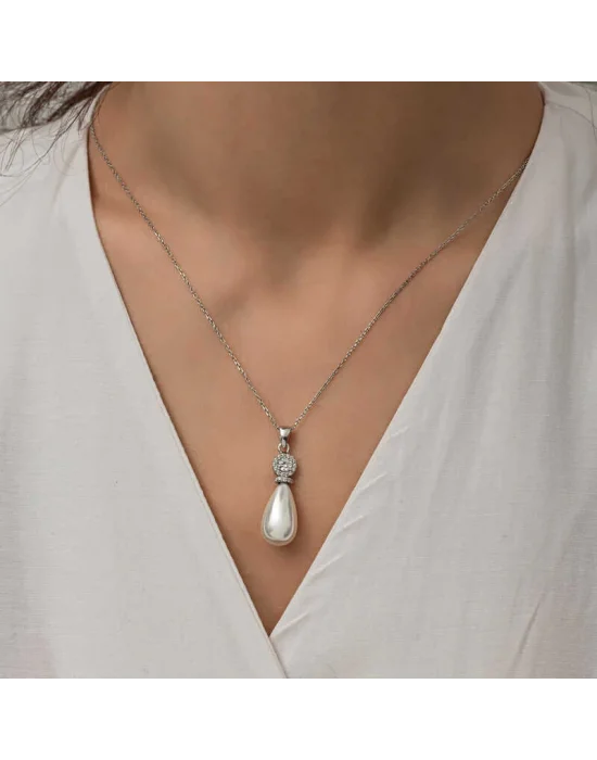 Gümüş Damla İnci Kadın Kolye