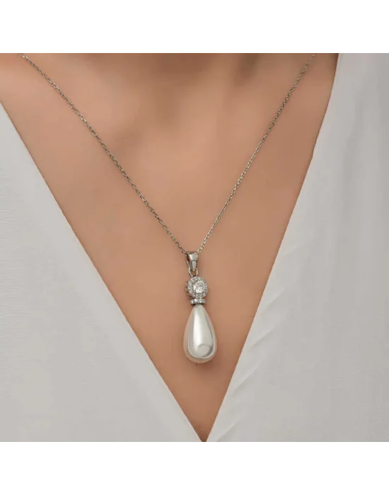 Gümüş Damla İnci Kadın Kolye