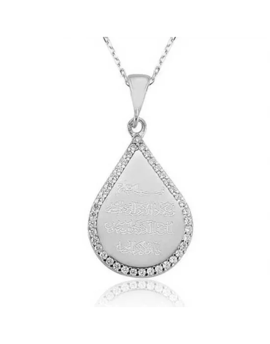 Gümüş Damla Nazar Duası Bayan Kolye