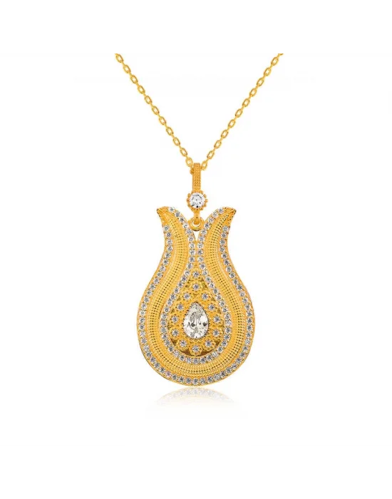 Gümüş Damla Taşlı Lale Bayan Kolye