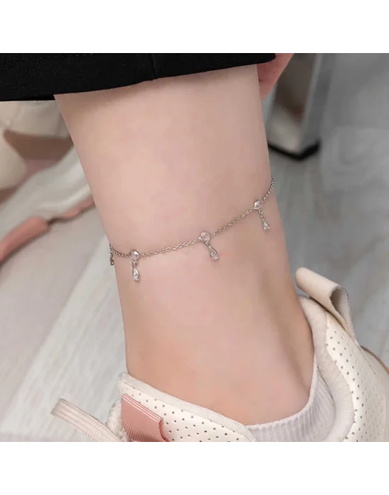 Gümüş Damla Zirkon Taşlı Halhal