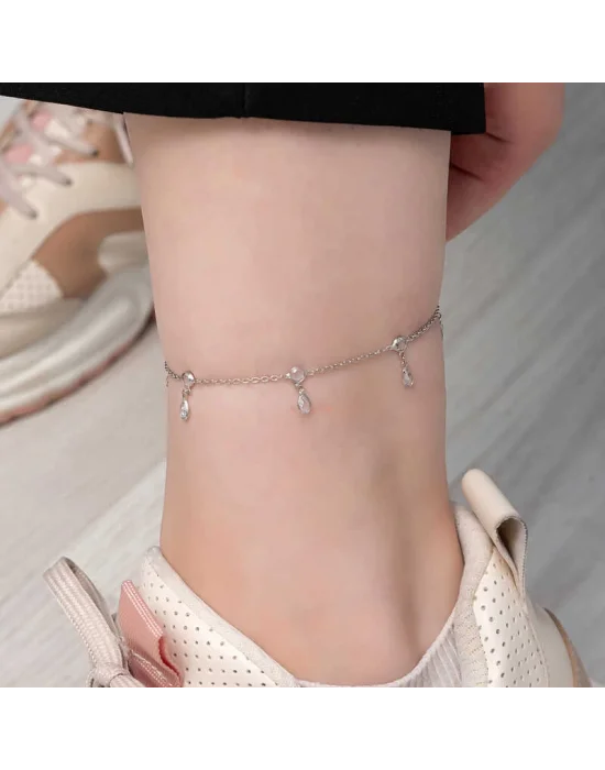 Gümüş Damla Zirkon Taşlı Halhal