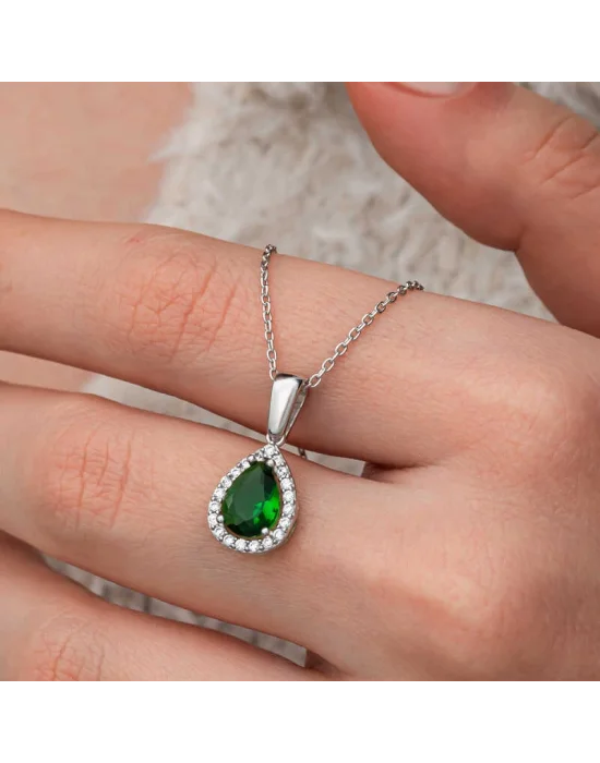 Gümüş Damla Zümrüt Taşlı Kadın Kolye