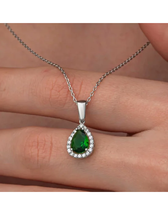 Gümüş Damla Zümrüt Taşlı Kadın Kolye