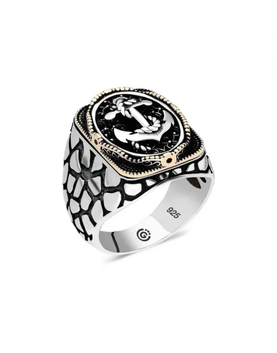 Gümüş Deniz Çapası Oval Erkek Yüzük