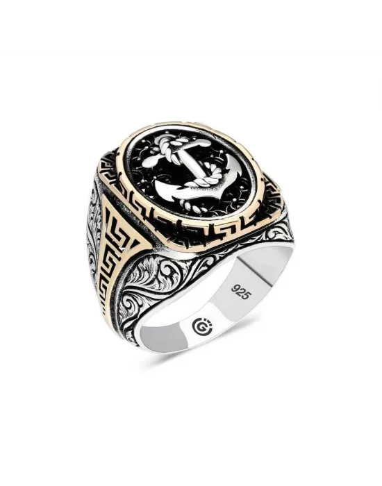 Gümüş Deniz Çapası Oval Erkek Yüzük