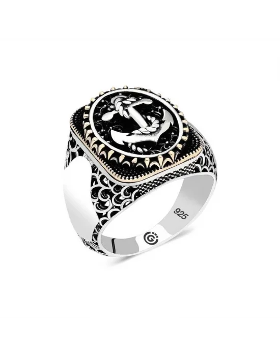 Gümüş Deniz Çapası Oval Erkek Yüzük