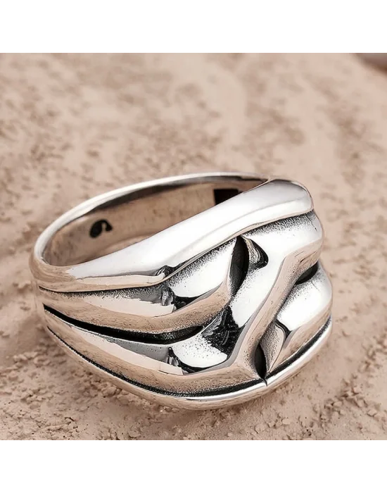 Gümüş Desenli Erkek Yüzük