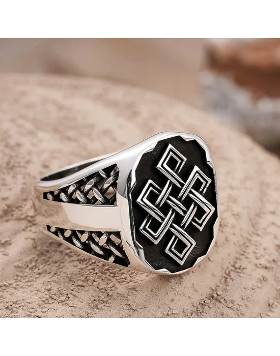 Gümüş Desenli Erkek Yüzük