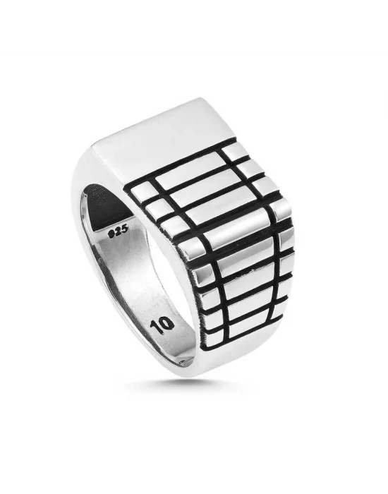 Gümüş Desenli Erkek Yüzük