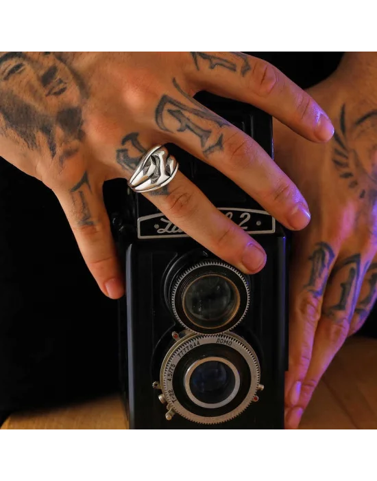 Gümüş Desenli Erkek Yüzük