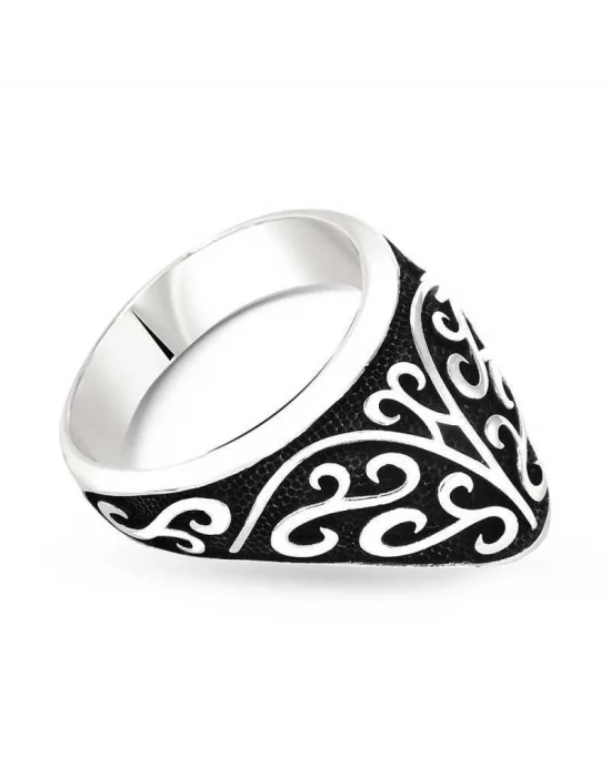 Gümüş Desenli Okçu Zihgir Erkek Yüzük