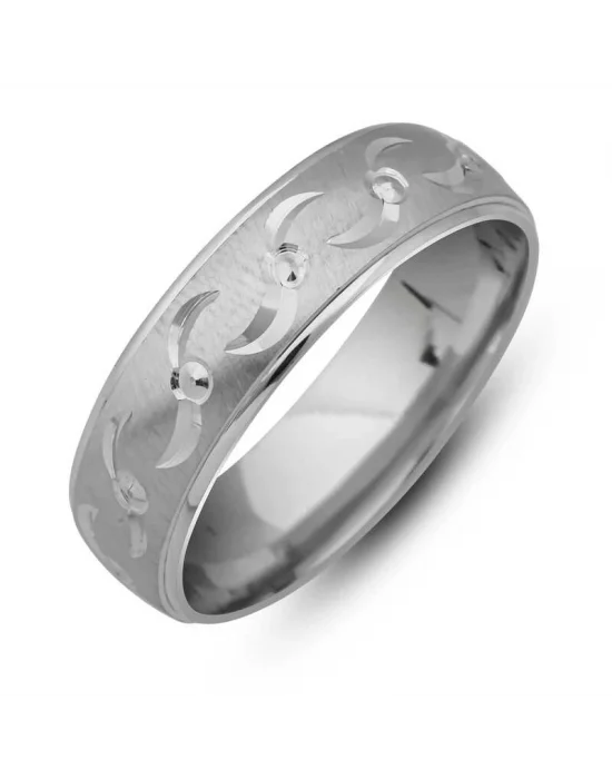 Gümüş Desenli Rodyum Alyans