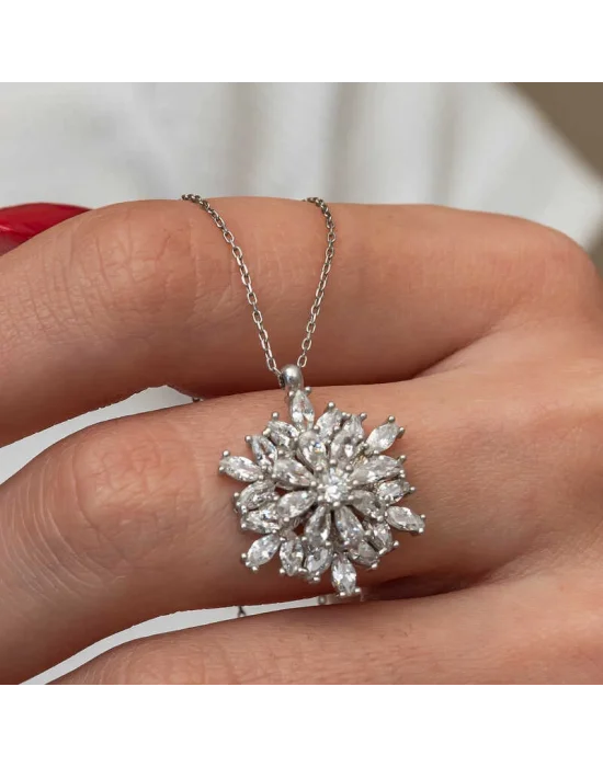 Gümüş Dönen Kar Tanesi Lotus Çiçeği Kolye