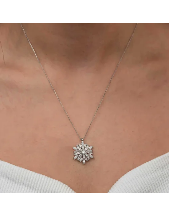 Gümüş Dönen Kar Tanesi Lotus Çiçeği Kolye