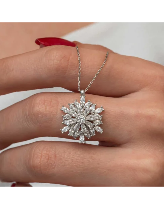 Gümüş Dönen Kar Tanesi Lotus Çiçeği Kolye