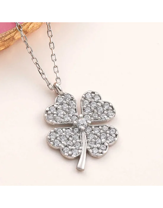 Gümüş Dört Yapraklı Yonca Kadın Kolye