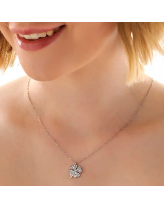 Gümüş Dört Yapraklı Yonca Kadın Kolye