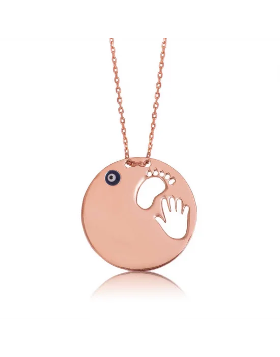 Gümüş El Ayak İzi Anne Bayan Kolye