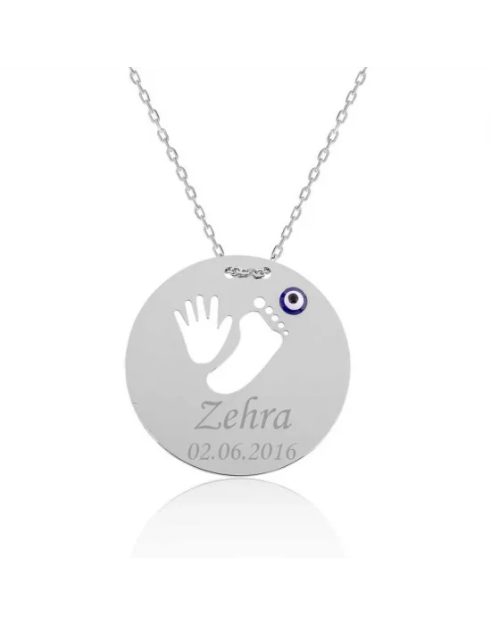 Gümüş El Ayak İzi İsimli Anne Kolyesi