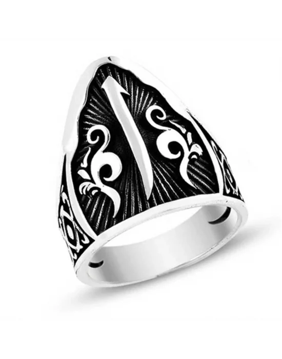 Gümüş Elif Motifli Başparmak Erkek Yüzük