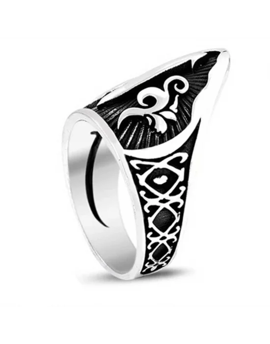 Gümüş Elif Motifli Başparmak Erkek Yüzük