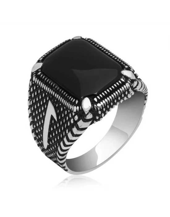 Gümüş Elif Oniks Erkek Yüzük