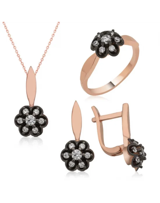 Gümüş Elmas Montür Çiçek Bayan Set