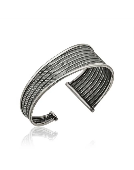 Gümüş Eskitme Desenli Bayan Bilezik