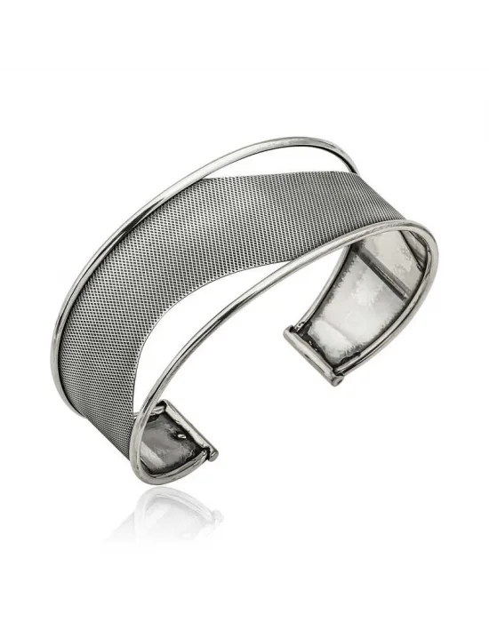 Gümüş Eskitme Desenli Bayan Bilezik