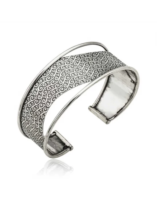 Gümüş Eskitme Desenli Bayan Bilezik