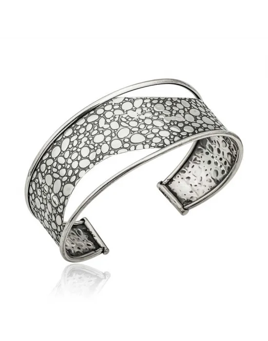 Gümüş Eskitme Desenli Bayan Bilezik