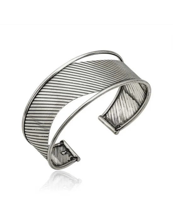 Gümüş Eskitme Desenli Bayan Bilezik