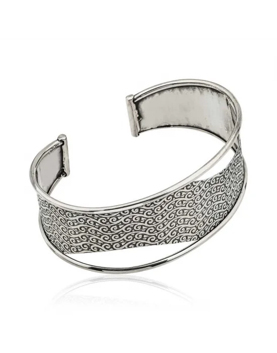 Gümüş Eskitme Desenli Bayan Bilezik