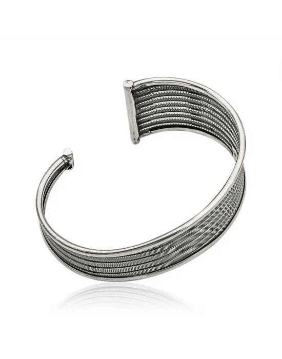 Gümüş Eskitme Desenli Bayan Bilezik