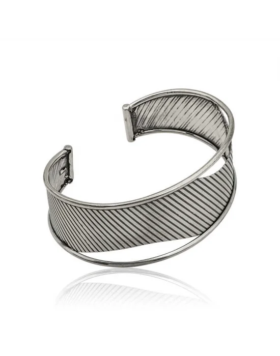 Gümüş Eskitme Desenli Bayan Bilezik