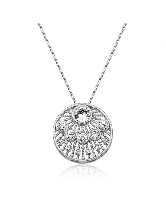 Gümüş Etnik Desenli Bayan Kolye