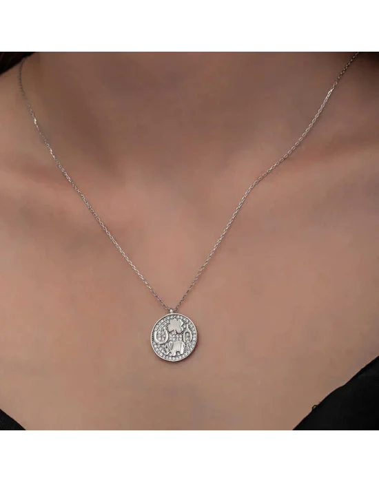 Gümüş Fil Motifli Şans Kadın Kolye